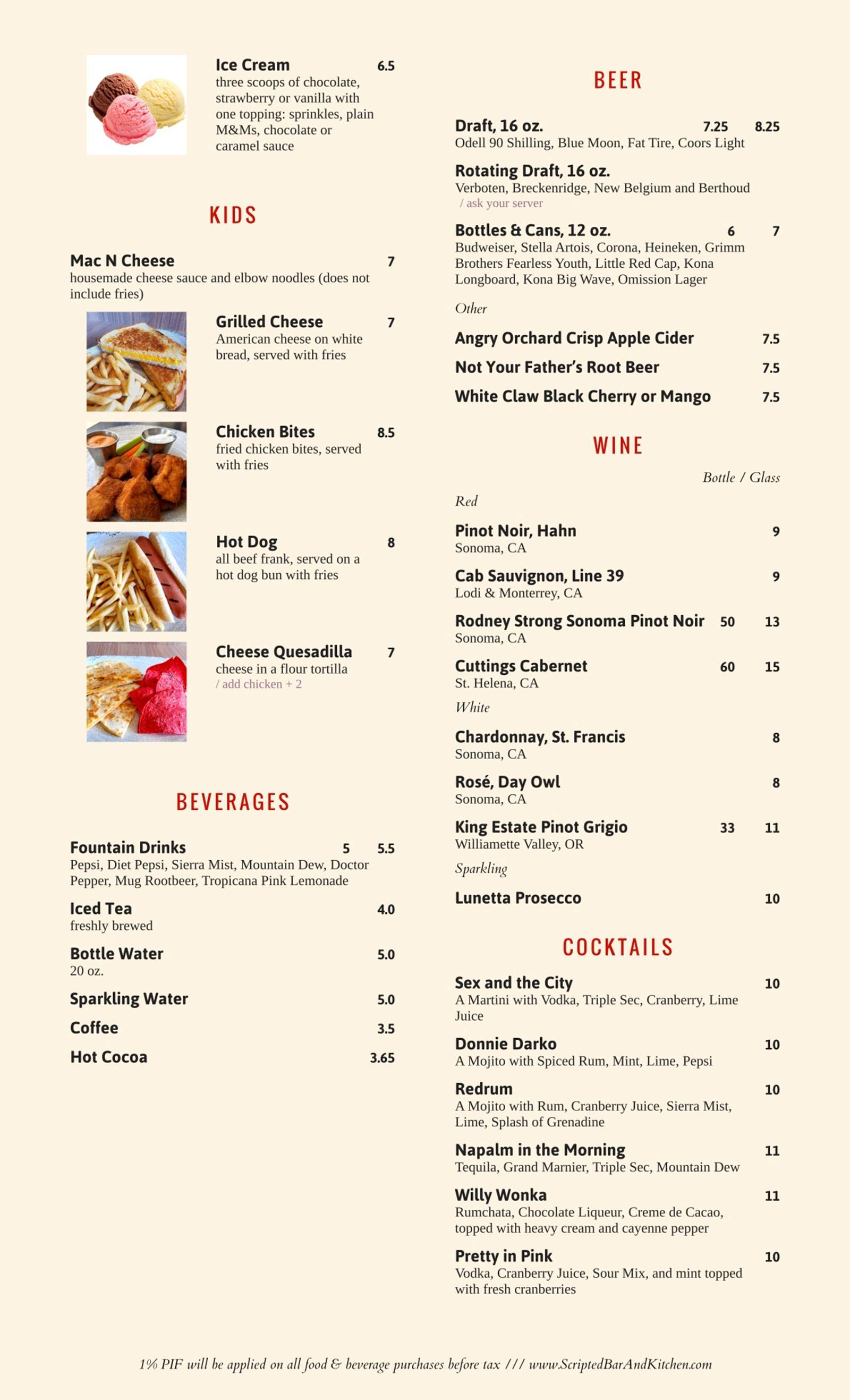 Scripted Bar & Kitchen Menu Scripted Bar & Kitchen Menu